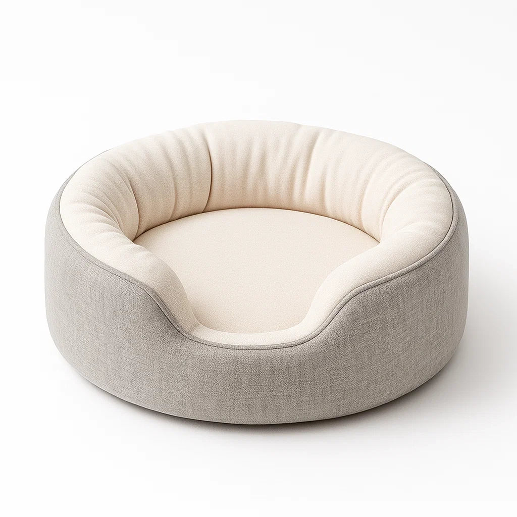 Letto per Animali Rotondo in Tessuto Poliestere Grigio e Bianco Ø50 cm