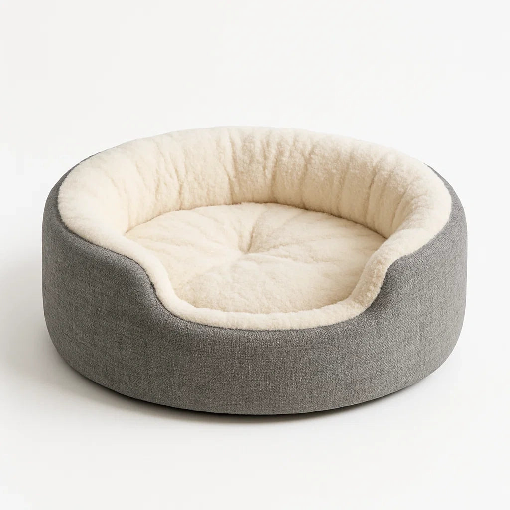 Letto rotondo per animali domestici in lino e pile 50x50x20 cm Grigio/Beige