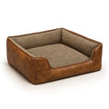 Letto per Animali in Tessuto e Similpelle Marrone 80x60x20cm