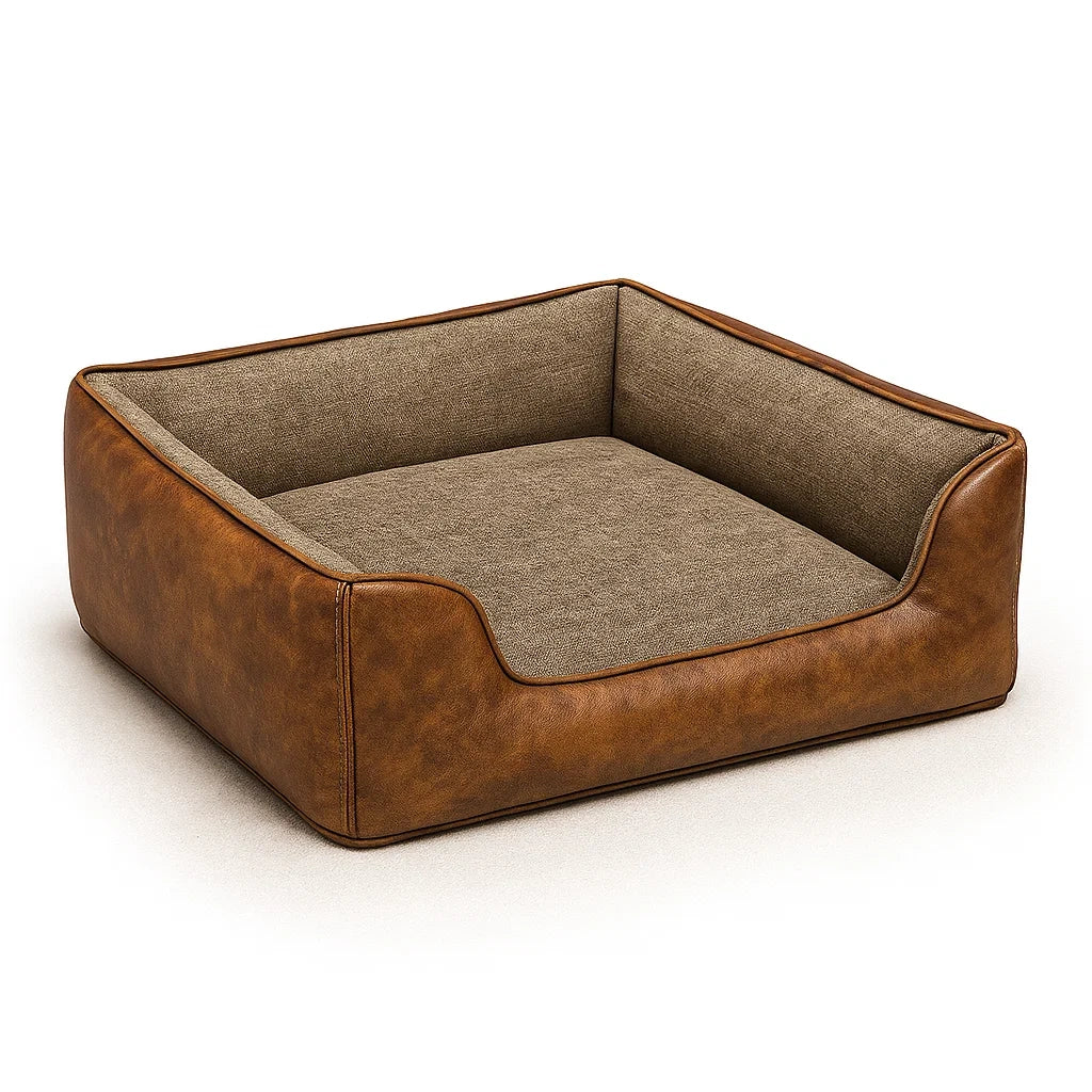 Letto per Animali in Tessuto e Similpelle Marrone 80x60x20cm