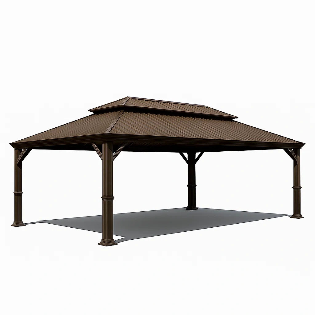 Gazebo da Giardino in Acciaio Verniciato Marrone con Tetto Ventilato