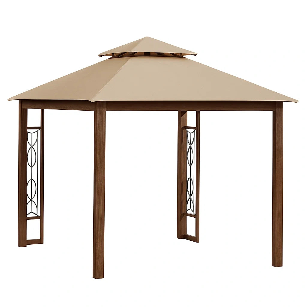 Gazebo in Metallo con Tetto in Poliestere Beige 3x3m