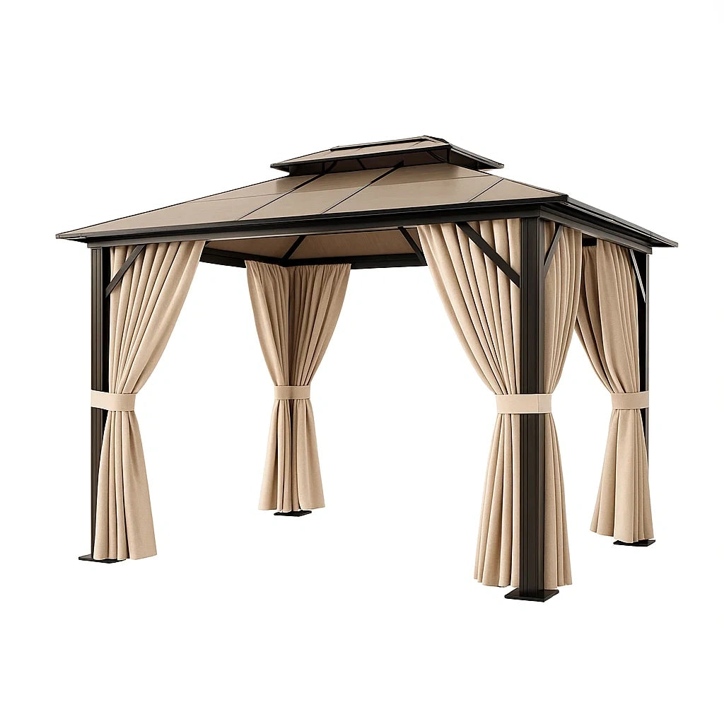 Gazebo quadrato in alluminio e policarbonato 3x3 m con tende in poliestere
