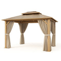Gazebo in Legno con Copertura in Poliestere 300x300x270 cm Beige