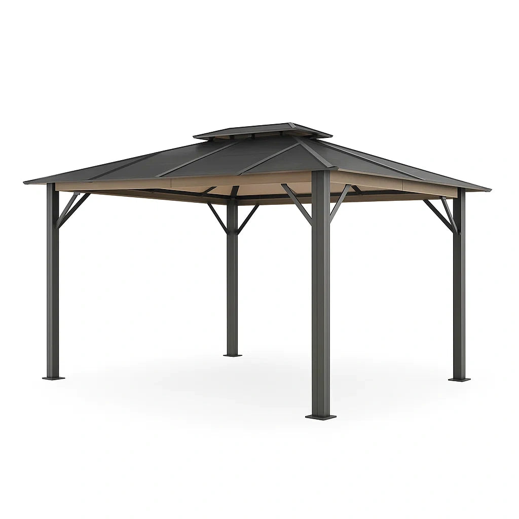 Gazebo in Metallo con Tetto in Alluminio Nero 3x4m