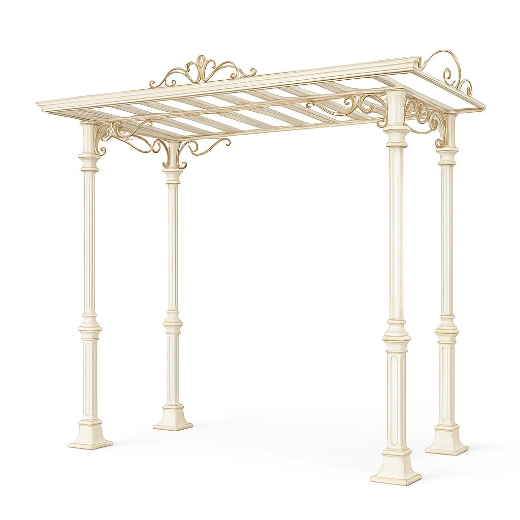 Pergola in metallo color Avorio con dettagli decorativi
