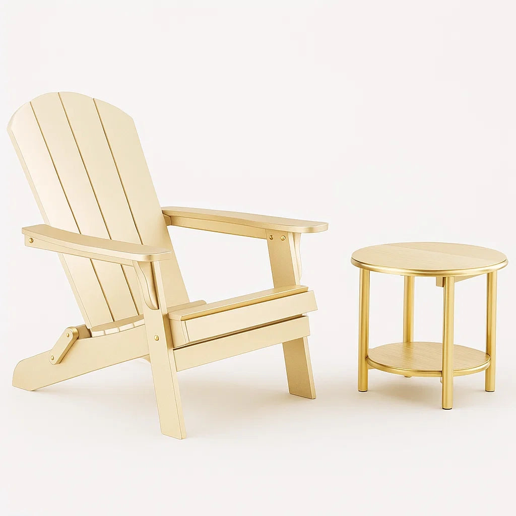 Set Sedia e Tavolino da Giardino in Legno Giallo