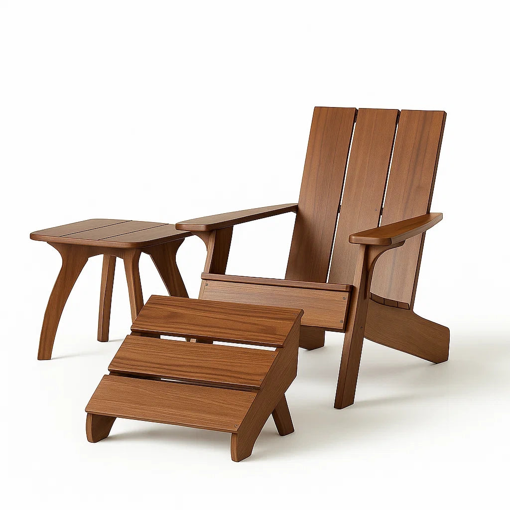 Set da Giardino in Legno Teak con Sedia, Tavolo e Poggiapiedi