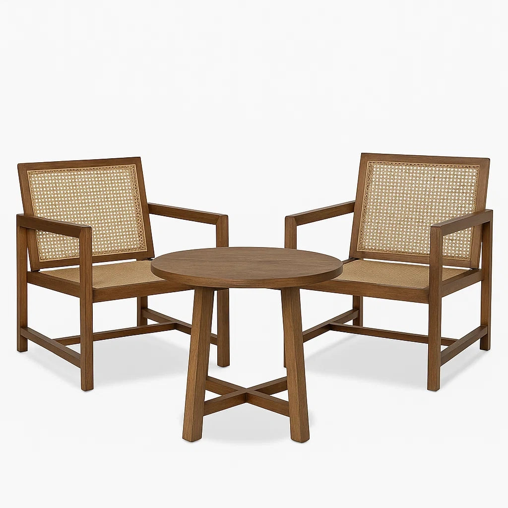 Set sedie e tavolino in legno di acacia e rattan