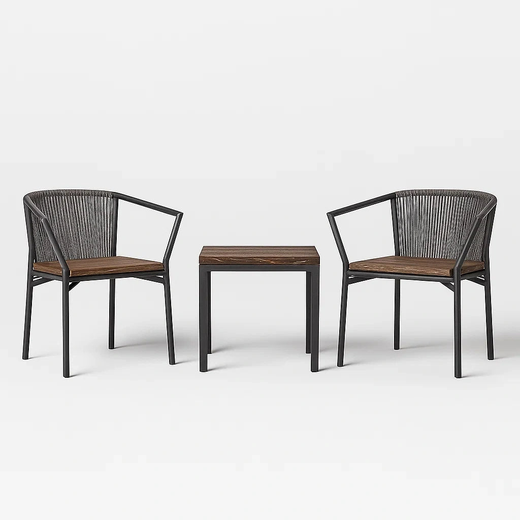Set da giardino in metallo e legno con 2 sedie e 1 tavolo