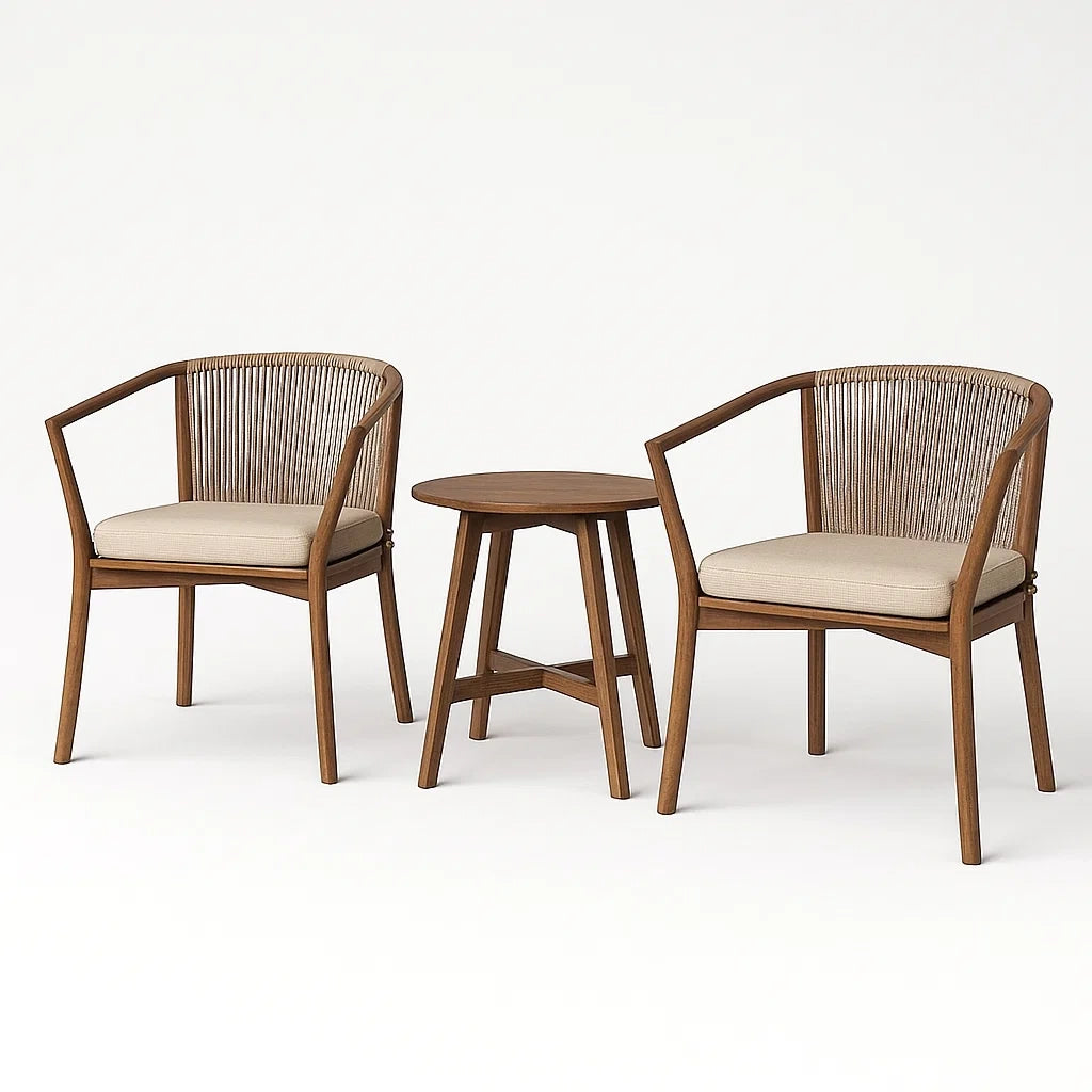 Set da giardino con 2 sedie in legno e tavolo