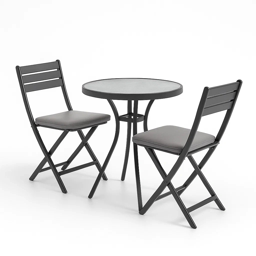 Set Tavolo e Sedie in Metallo Grigio per Esterno