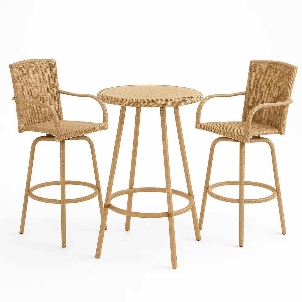 Set Tavolo e Sedie da Bar in Rattan Sintetico