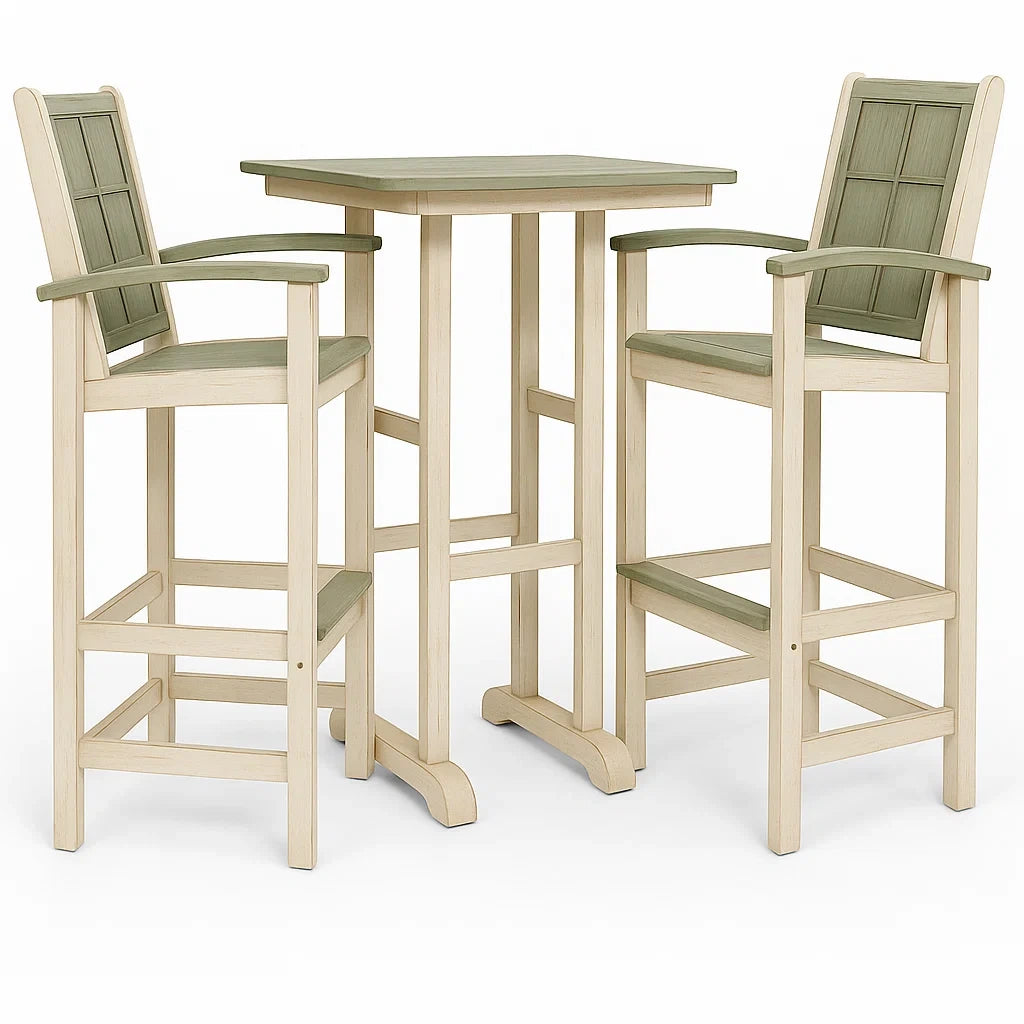 Set Tavolo Alto con 2 Sedie in Legno Verde e Beige