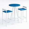 Set tavolo alto rotondo in legno e metallo con 2 sgabelli Blu e Bianco