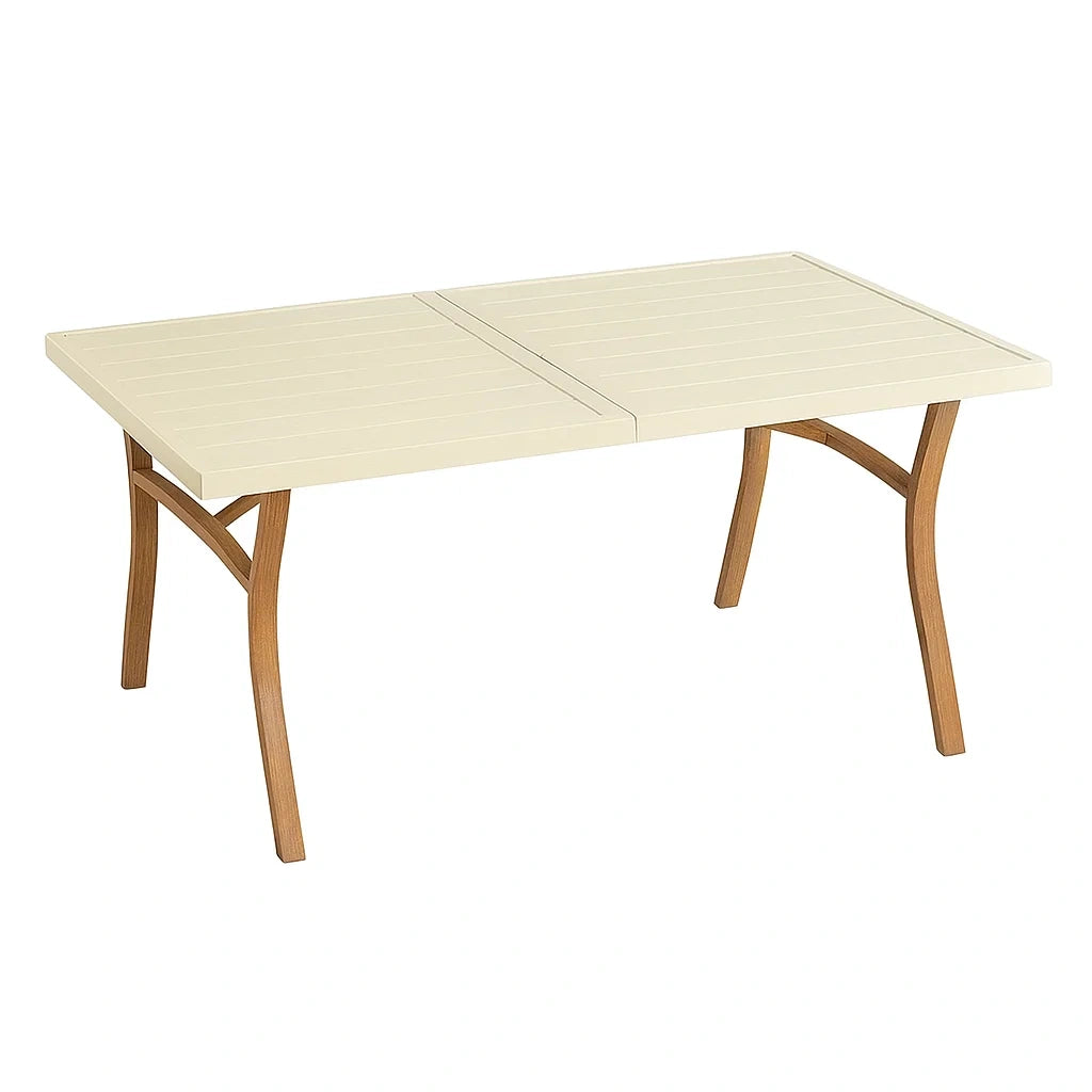 Tavolo da Giardino Rettangolare in Alluminio e Teak 140x90x75 cm Bianco Crema