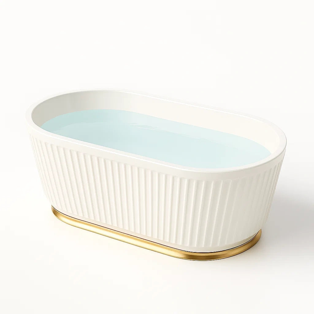 Vasca da bagno ovale in ceramica smaltata con base dorata