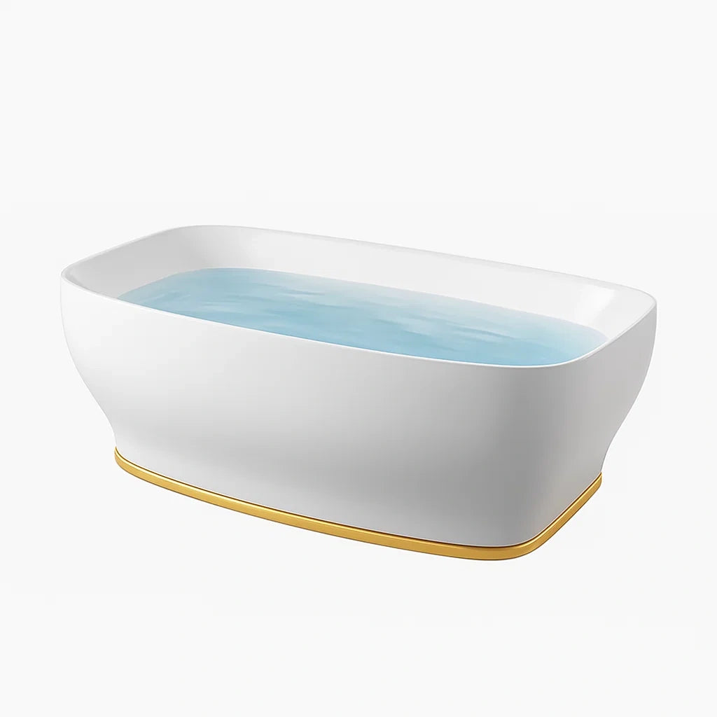 Vasca da bagno in acrilico bianco e dorato
