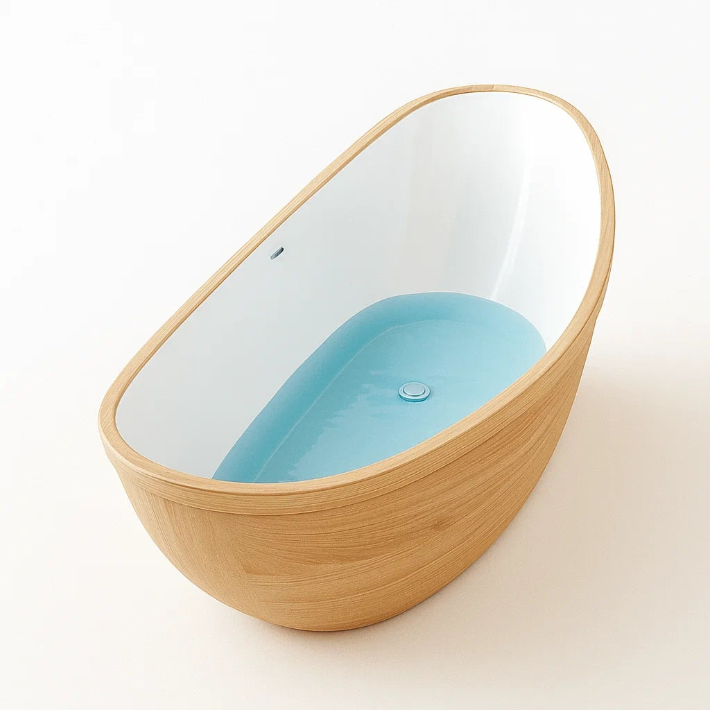 Vasca da bagno in legno e resina acrilica, 170x80x60 cm, Bianco e Azzurro