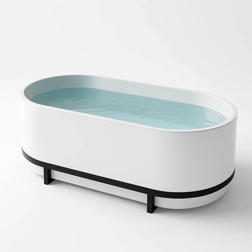 Vasca da bagno ovale in acrilico con supporto in metallo bianco