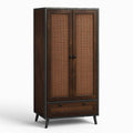 Armadio in Legno e Rattan con Cassetto Marrone