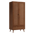 Armadio in Legno MDF con Ante in Rattan Marrone