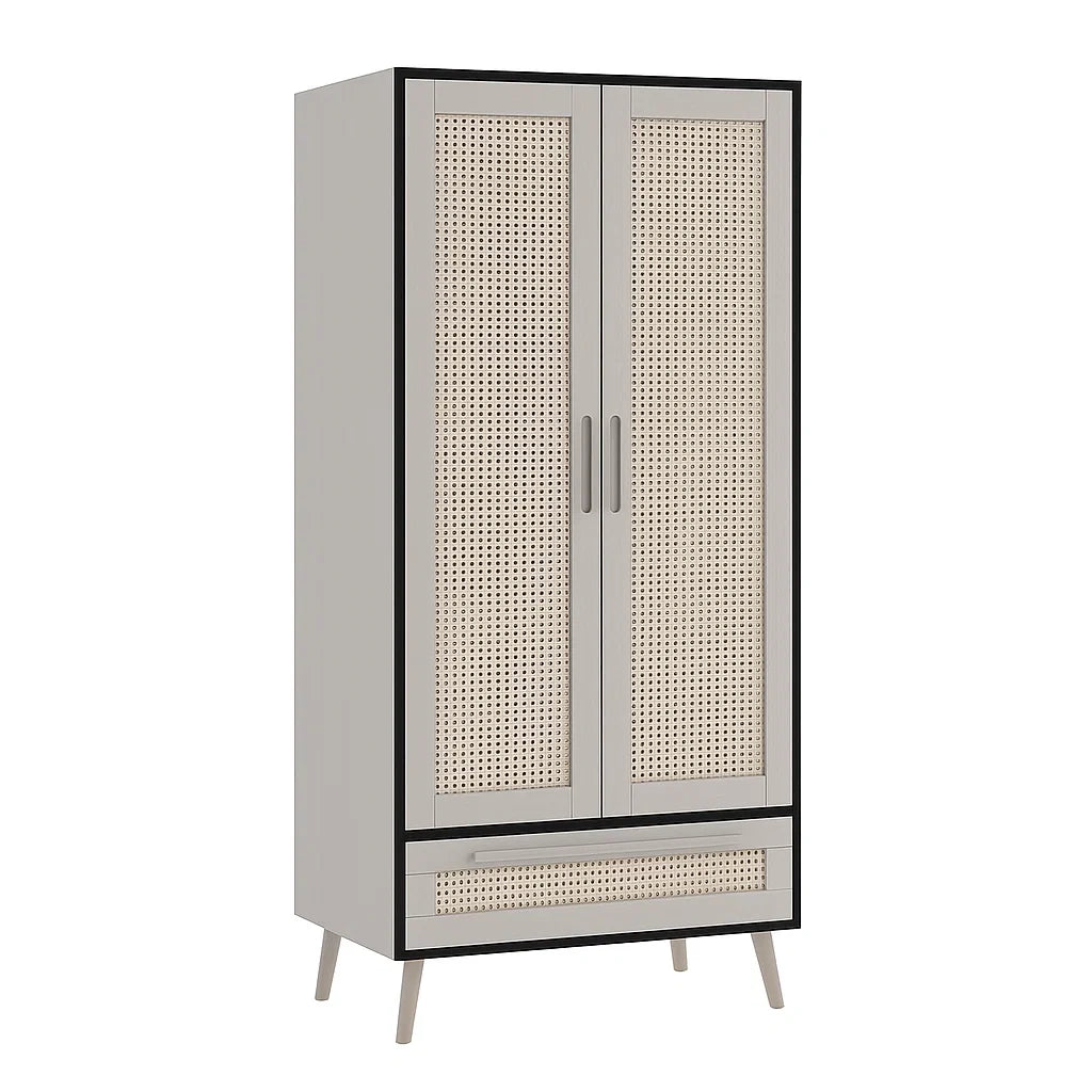 Armadio in legno e rattan a due ante Bianco e Nero