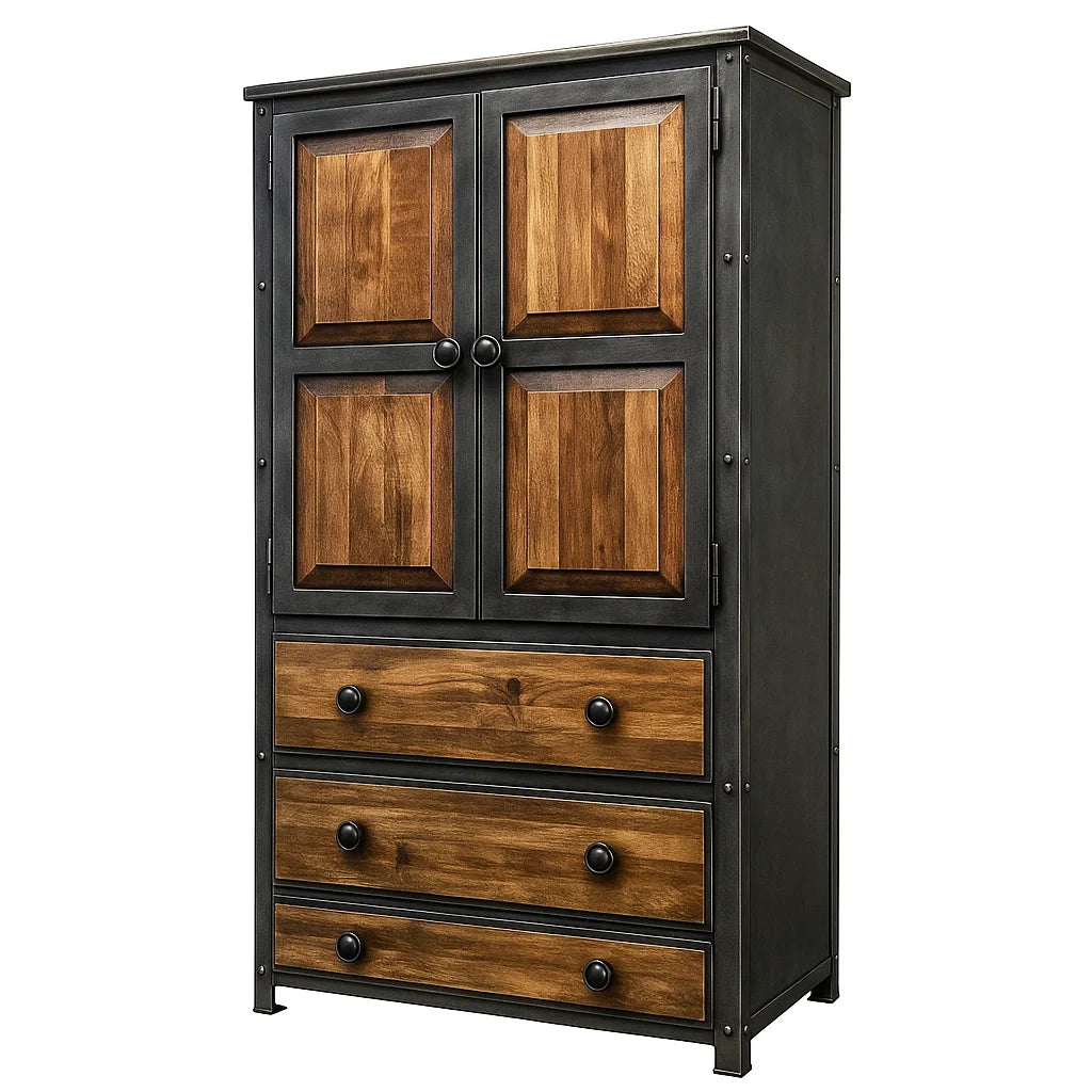 Armadio in Legno e Metallo con Ante e Cassetti 185x90x45cm
