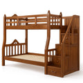 Letto a castello in legno con scale e cassetti, 200x100x180 cm, Marrone