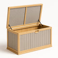 Cassapanca in Legno e Tessuto Misto con Coperchio in Rattan