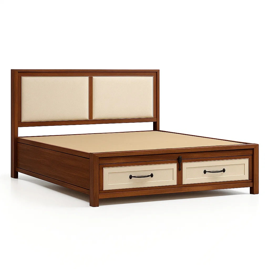 Letto matrimoniale legno massello e tessuto Beige 200x160 cm