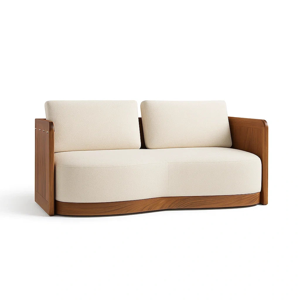 Divano in legno e tessuto beige 190x80x85 cm