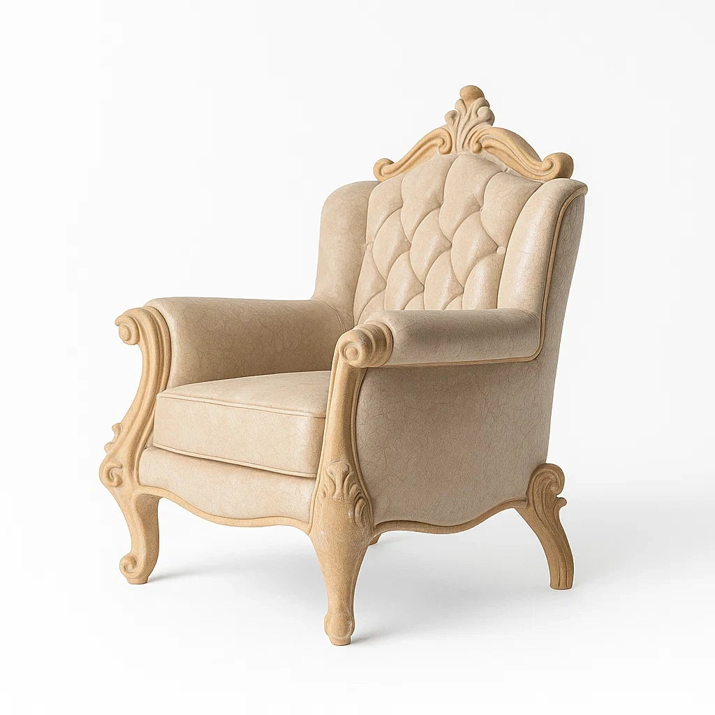 Poltrona classica in legno e tessuto beige