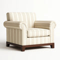 Poltrona in legno e tessuto a righe beige