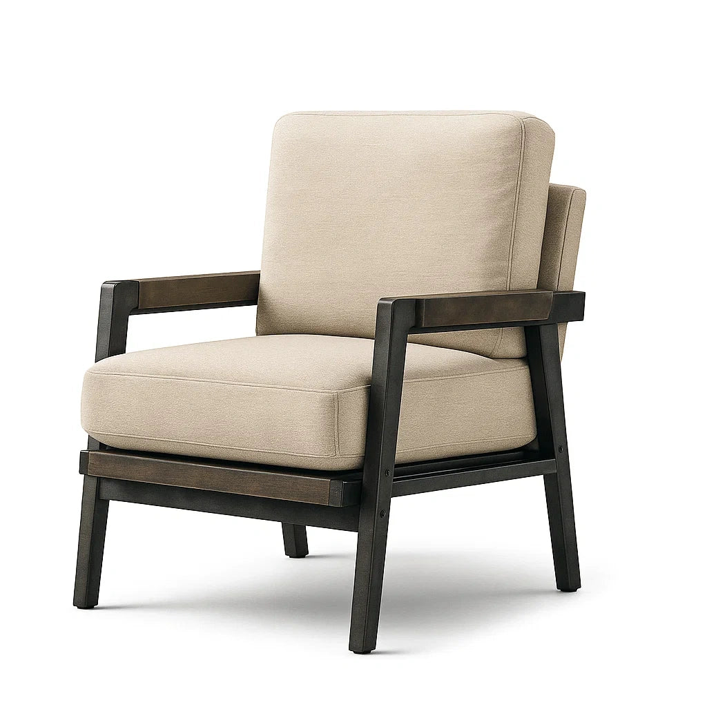 Poltrona in Legno e Tessuto Beige