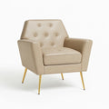 Poltrona in similpelle beige con gambe in metallo dorato