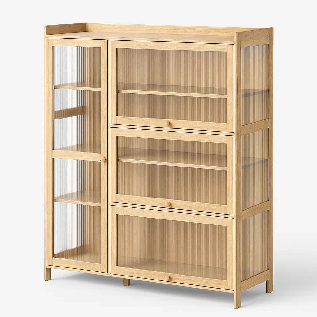 Credenza in Legno con Porte in Vetro Scanalato
