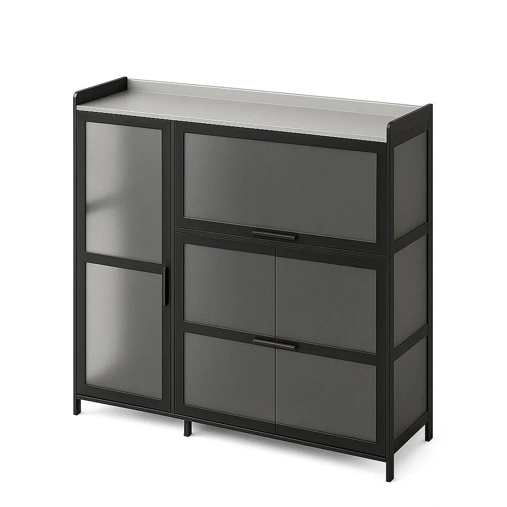 Credenza in acciaio nero e vetro temperato 80x40x100 cm