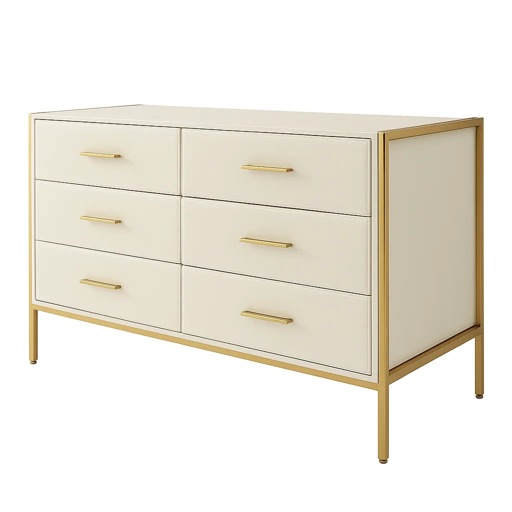Cassettiera in MDF Rivestito con Struttura in Metallo e 6 Cassetti Crema