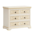 Cassettiera in Legno MDF con Intagli Floreali a 3 Cassetti Avorio