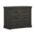 Cassettiera Legno Massello con Intagli, 3 Cassetti, Marrone Scuro
