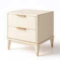 Comodino a 2 cassetti in pelle sintetica e metallo beige