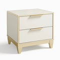 Comodino a 2 Cassetti MDF Bianco e Oro con Maniglie in Metallo