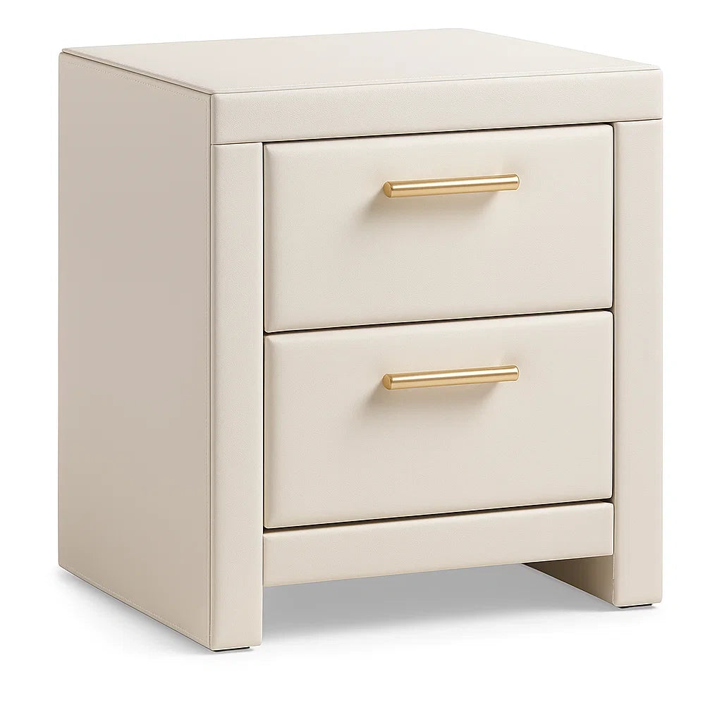 Comodino in Pelle Sintetica Crema con 2 Cassetti