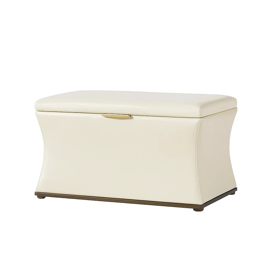 Panca Contenitore in Similpelle Crema con Base in Legno