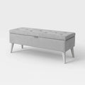 Panca Contenitore in Tessuto Grigio con Gambe in Legno