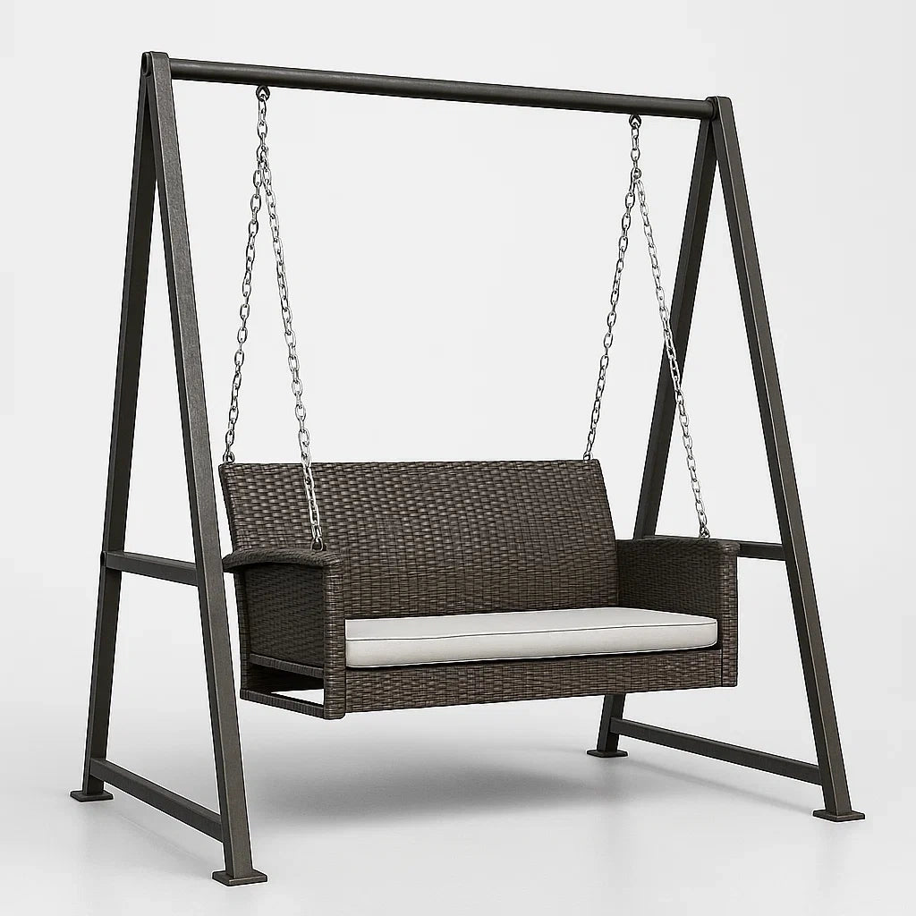 Altalena da Giardino in Metallo e Rattan con Cuscino in Poliestere